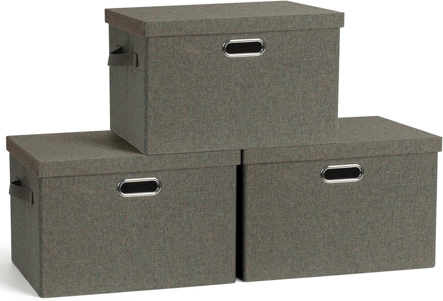 Large 17" 36 Quart Collapsible Stackable Storage Bins with Lids, 3 Packs Dark green Foldable Fabric Closet Storage Boxes with Lids, Heavy-duty Linen Cube Baskets(17x12x11)