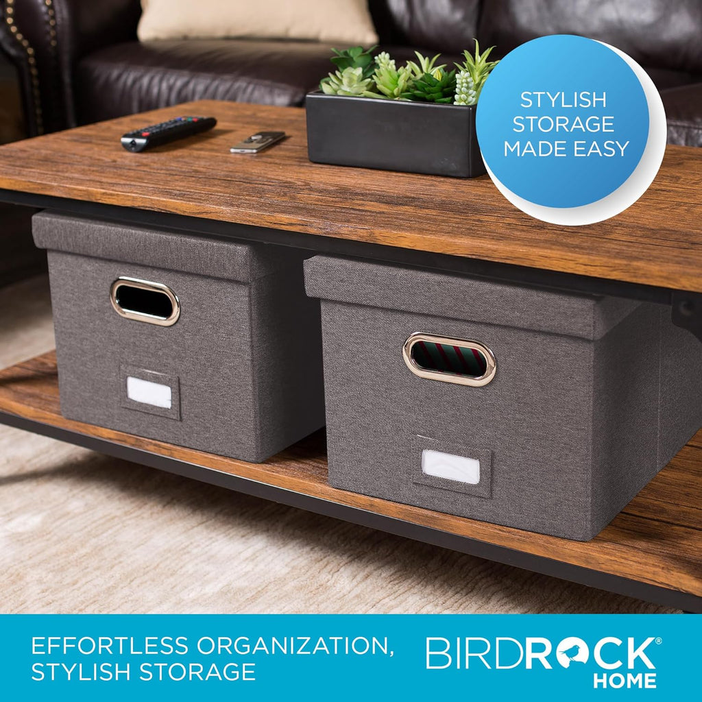 Internet's Best Collapsible File Storage Organizer with Lid - Decorative Linen Filing & Storage Office Box – Hanging Letter/Legal Folder – Home Office Bins Cabinet – Grey Container - 2 Pack