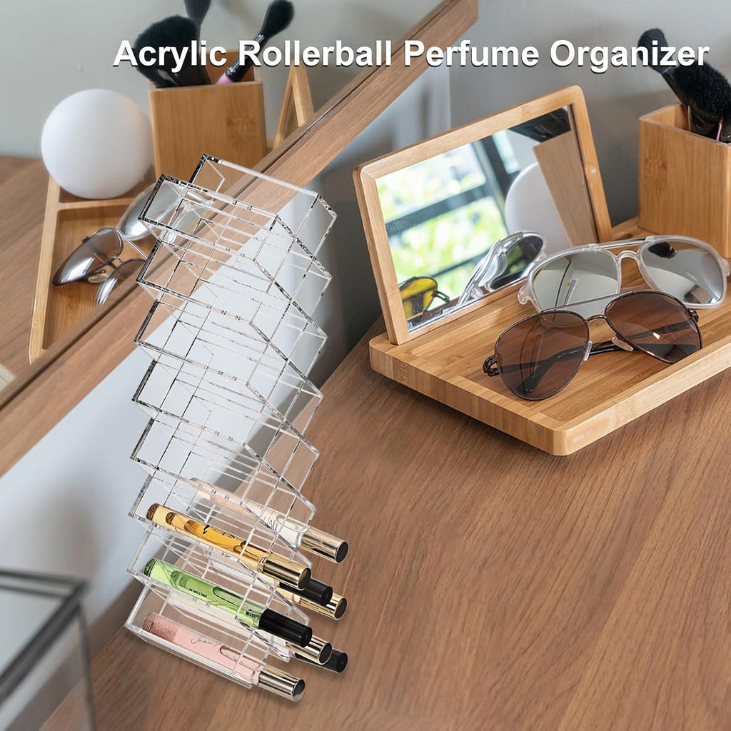 ELLDOO Rollerball Perfume Organizer, 23 Spaces Clear Acrylic Perfume Storage Holder Beauty Scent Holder, Stackable Makeup Lipgloss Lipstick Display Case Lip Gloss Storage Stand (8-Tier)