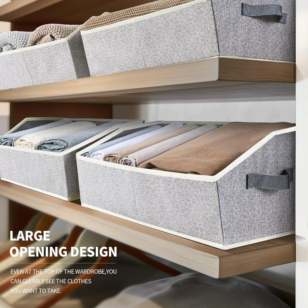 Trapezoid Bins for Organization - 8 Pack Storage Cubes, Decorative Fabric Organizer Bins, Large Baskets for Storage, Linen Storage Organizer for Clothes, Books, Home, Light Gray