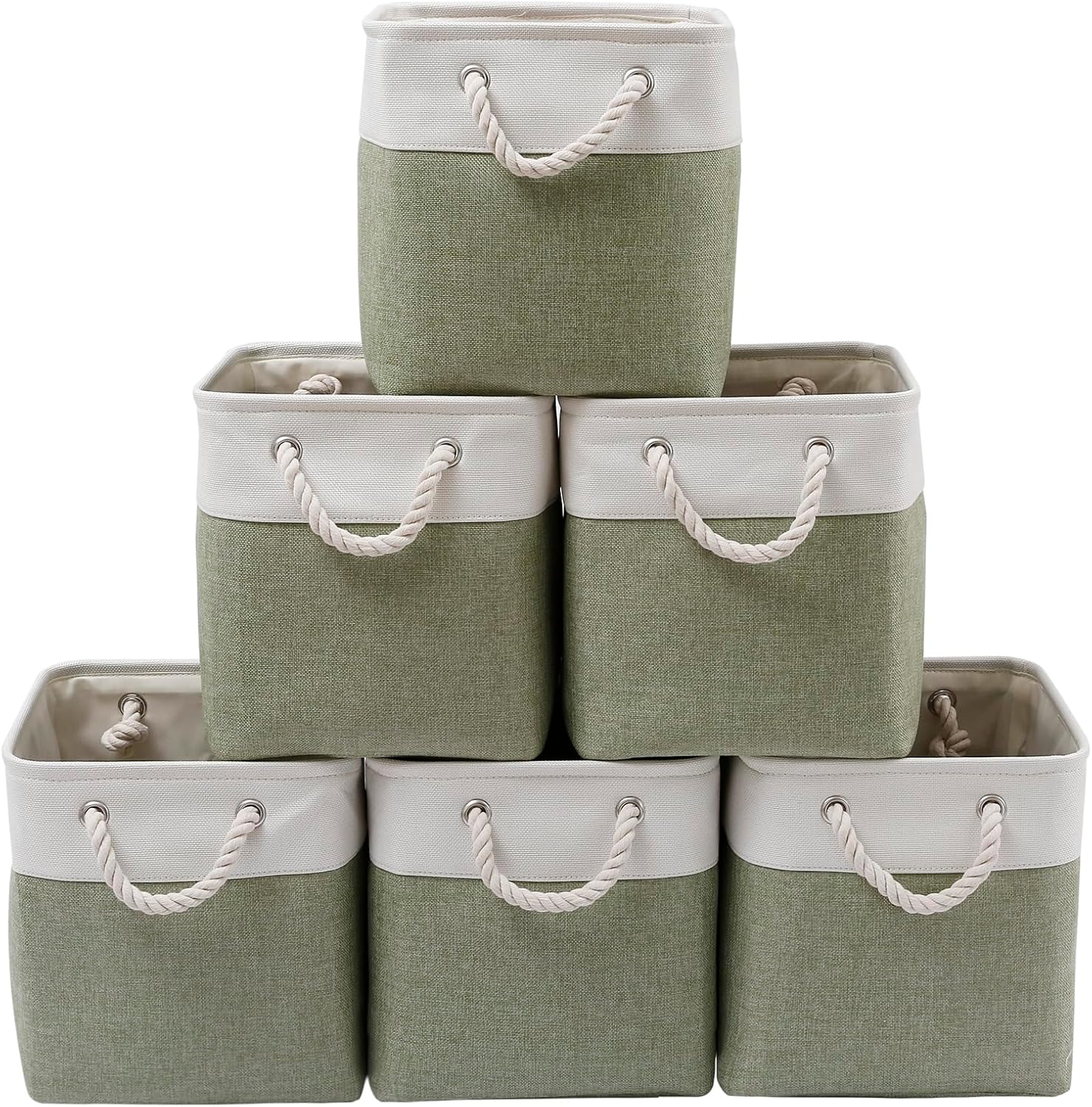 Fabric Storage Cubes, 11 inch cube storage bin with Handles, 11x11cube storage organizer bins, Collapsible Storage Bins for Shelves and Home, Cubby Storage Bins (white-green, 10.5x10.5x11in)