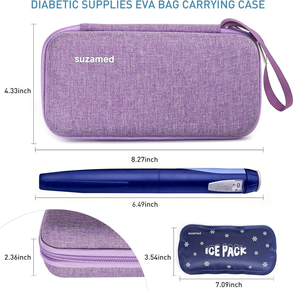 Insulin Cooler Travel Case,EVA Insulation Travel Medicine Kit with 2 Ice Packs for Diabetes Care,Insulin Pen and Other Diabetic Supplies (Purple)