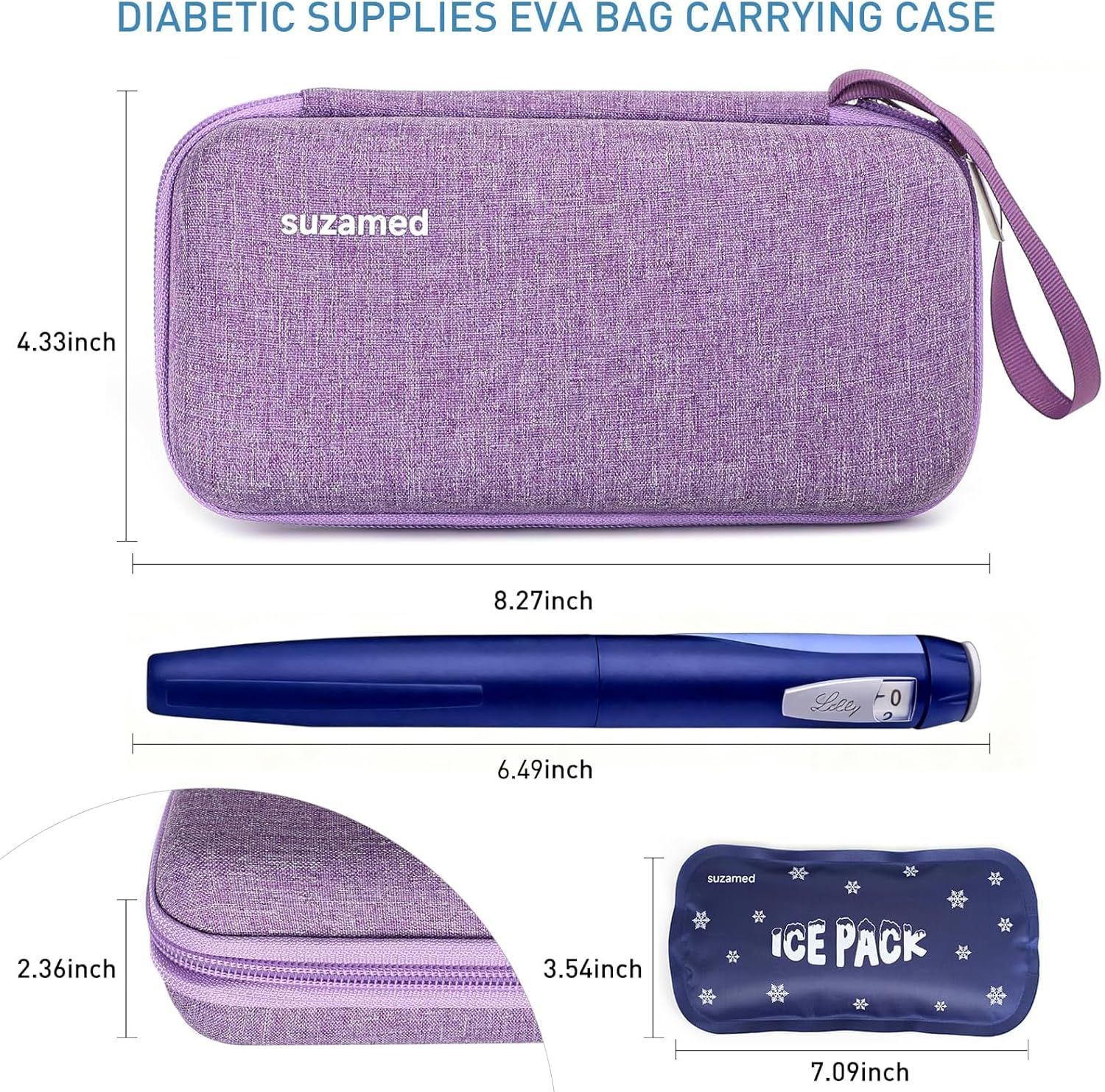 Insulin Cooler Travel Case,EVA Insulation Travel Medicine Kit with 2 Ice Packs for Diabetes Care,Insulin Pen and Other Diabetic Supplies (Purple)