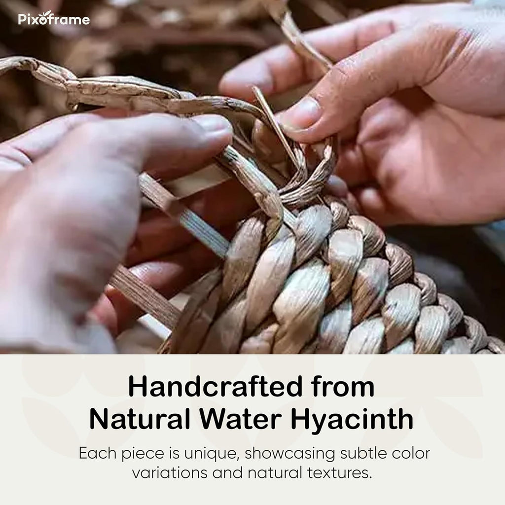 Small Rectangular Handwoven Wicker Basket - Water Hyacinth Storage Baskets with 2 Polished Wooden Handles for Store Hand Towel, Fruits & Veggies etc – 12.25"x7"x4.75" - Pack of 2 - Natural