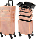 Leeora&Leekoo Portable Multi-Storey Nail Case for Nail Tech Organizer - Wheels Makeup Case Organizer, Cosmetic Case, Makeup Train Case, Make Up Case (rose gold)