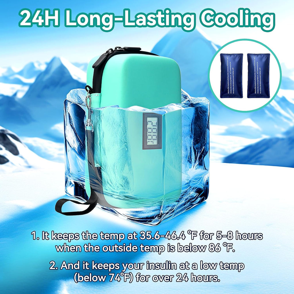 Insulin Cooler Travel Case, TSA Approved Medication Diabetic Cooler Organizer Bag with Thermometer Temperature Display 2 Ice Packs, Green