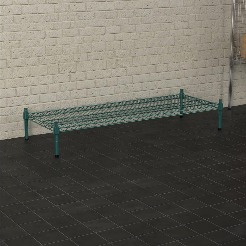 18" x 48" NSF Green Wire Stationary Dunnage Storage Rack with 8" Posts Ideal for Commercial Kitchen Home Garage Warehouse Shelters