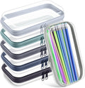 Sanwuta 6 Pcs Clear Hard Zipper Case Hard Plastic Zipper Pouches Transparent Makeup Bag Pencil Pouches for Travel Snacks Christmas Trinket Storage Organizer Box(Blue-green,7.48 x 3.94 x 2 Inch)