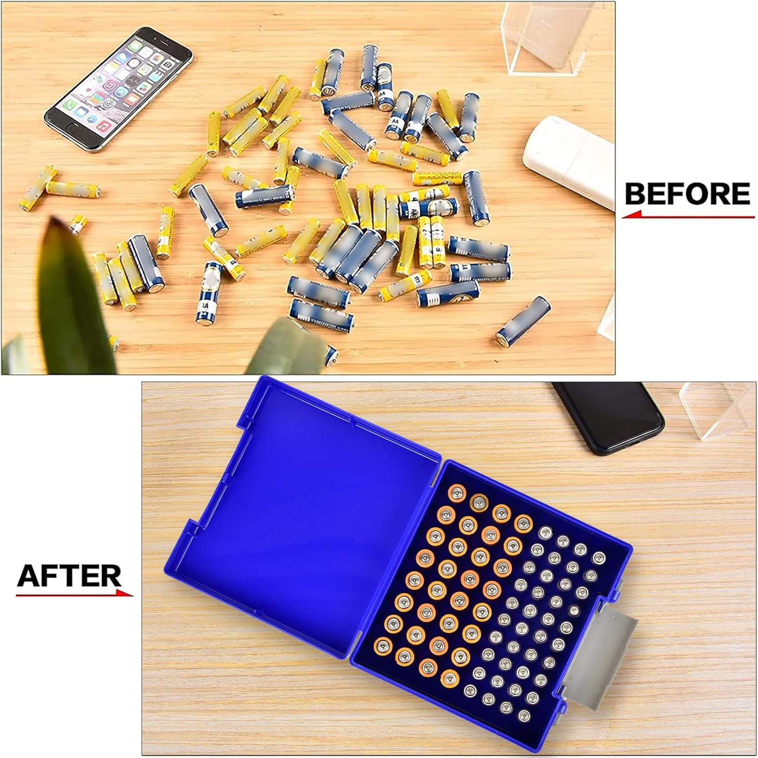 FULLCASE Battery Storage Organizer Holder Holds 72 AA AAA Batteries, Box Cases Garage Container, Home Drawer Organization Dispenser (Case Only) (Blue)