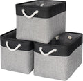 TheWarmHome Storage Basket for Organizing - 16x12x12 inch Cube Storage bin 3 Pack Fabric Storage Cubes, Collapsible Storage Box for Organizer Cloth Gift Toy Closet (Black & Grey)