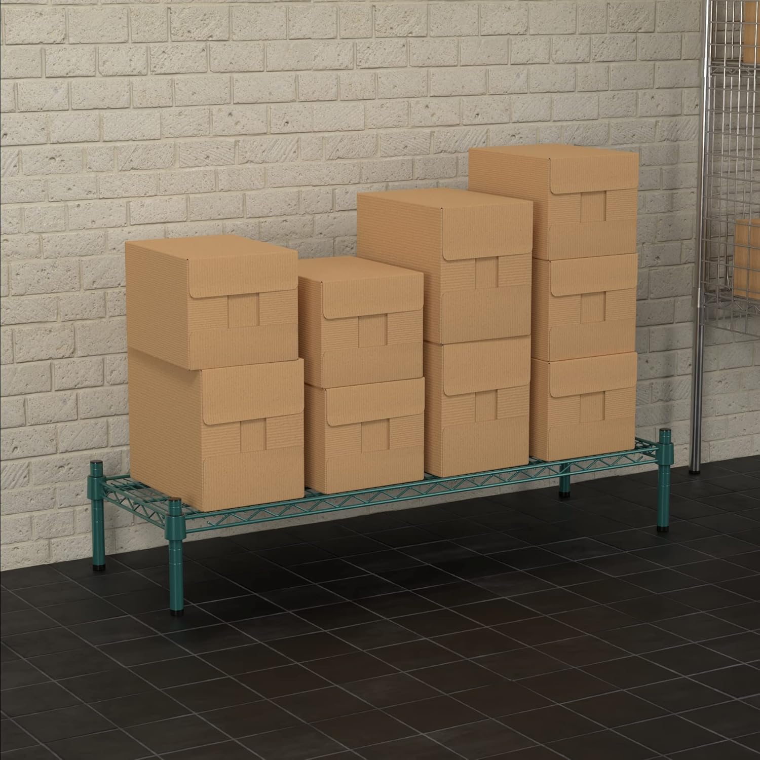 14" x 42" NSF Green Wire Stationary Dunnage Storage Rack with 8" Posts Ideal for Commercial Kitchen Home Garage Warehouse Shelters