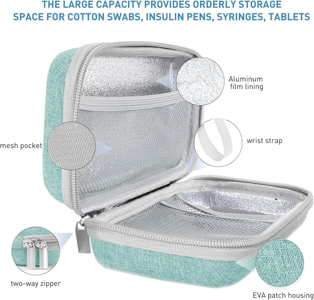 Insulin Cooler Travel Case,EVA Insulation Travel Medicine Kit with Temperature Display for Diabetes Care,Insulin Pen and Other Diabetic Supplies (Green-Temp)