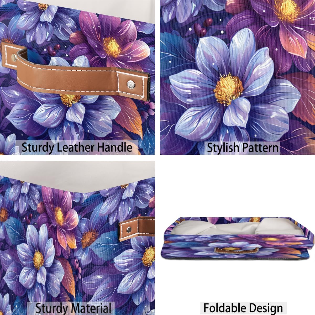 TropicalLife 13x13x13 Inch Large Fabric Storage Cube Vintage Floral Foldable Storage Bin with Handles Organizer Boxes Cube Basket for Shelves Organizing Closet