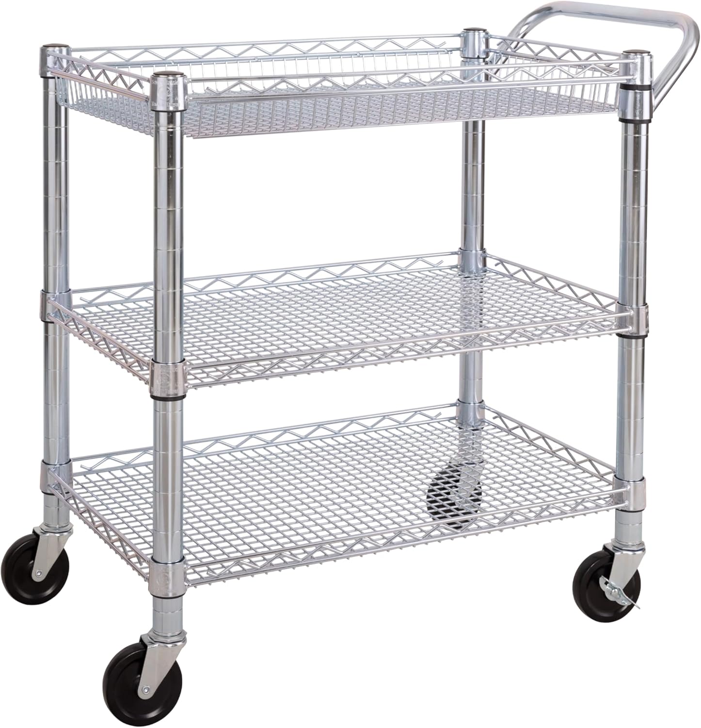 Seville Classics UltraDurable NSF Commercial Heavy Duty Metal Rolling Utility Cart, Handle Bar for Restaurant, Garage, Warehouse, Kitchen, Office, Deep Top Basket (34.8"W x 18.25"D)