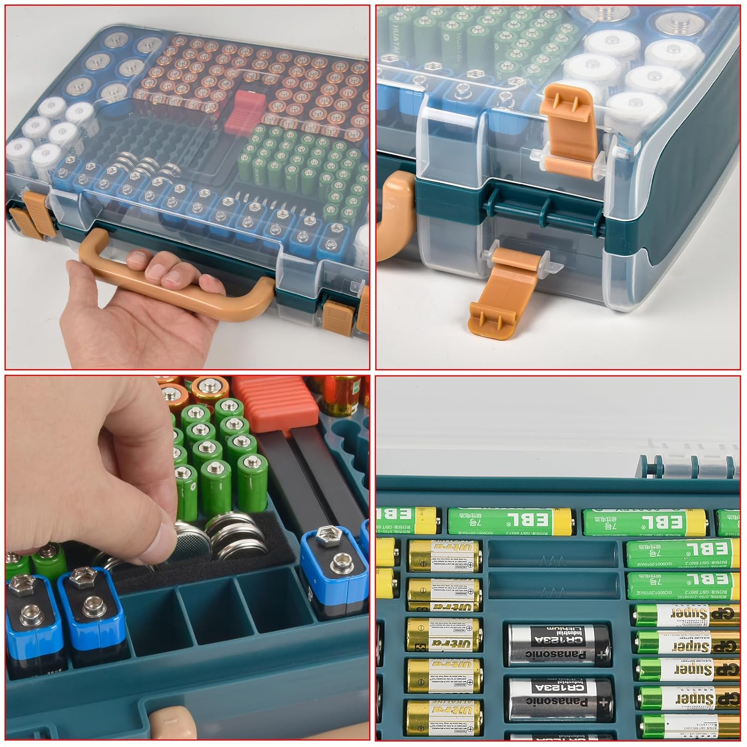 Battery Storage Organizer Case Holder Box with Tester, Double-Sided Batteries Fits for 269 Caddy Container AA AAA AAAA 3A 4A 9V C D Lithium 23A 4LR44 CR123A CR1632 CR2032 - Green