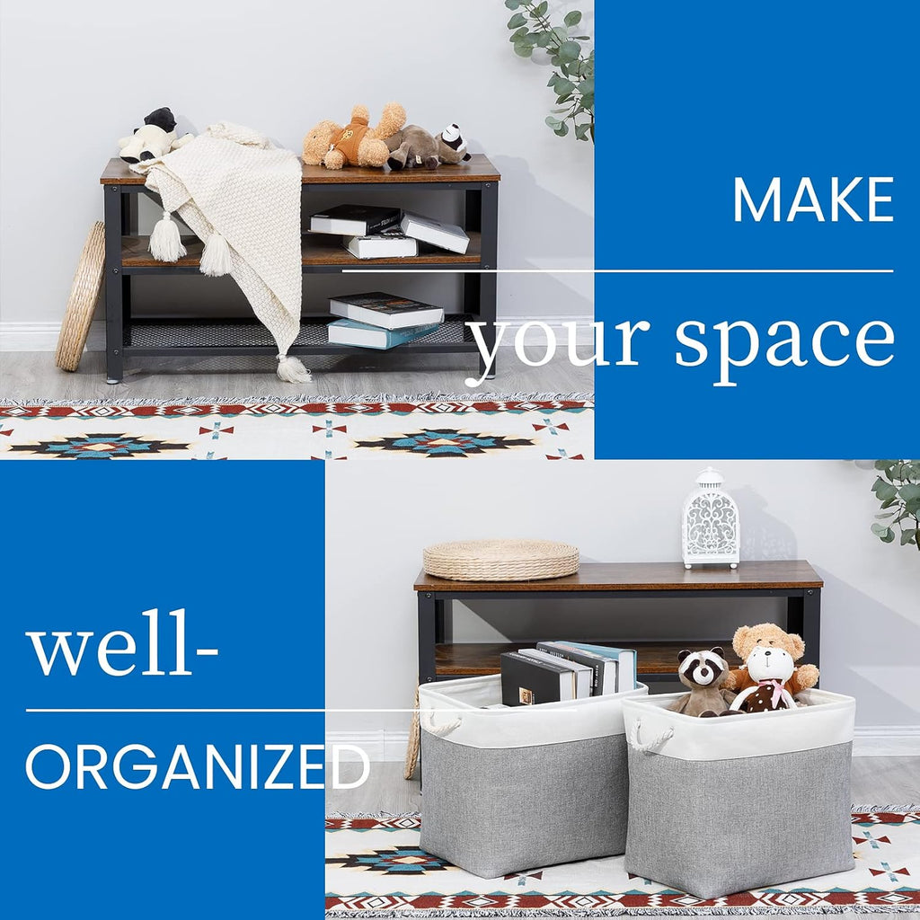 Bidtakay Large Storage Bins for Clothes Fabric Deep Baskets for Organizing Set of 2 Grey Fabric Pantry Storage Bins for Hallway Living Room Blankets 17x12x15 in Extra Large Shelf Tote Baskets