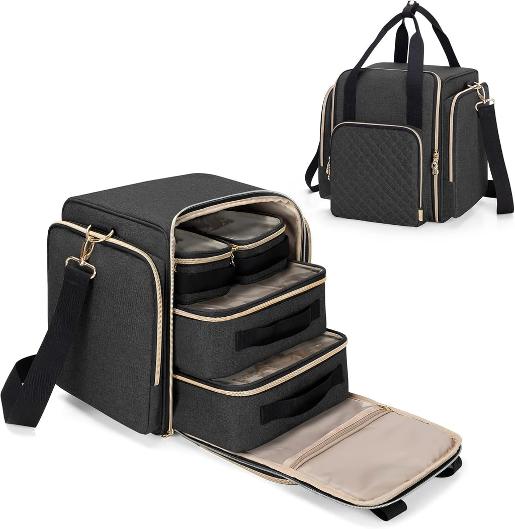 LUXJA Travel Makeup Bag with 4 Inner Removable Cases, Large Cosmetic Bag with Multiple Storage Sections (Patent Design, Bag Only), Black