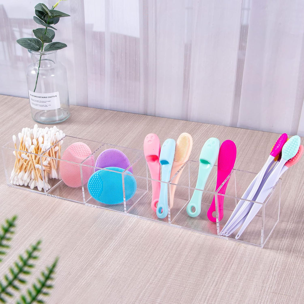 dedoot Clear Drawer Organizer, 6 Compartments Acrylic Organizer Durable Plastic Square Cube Storage Bin for Makeup, Jewelry, Pen, Small Items, 15x2.5x2.6inches