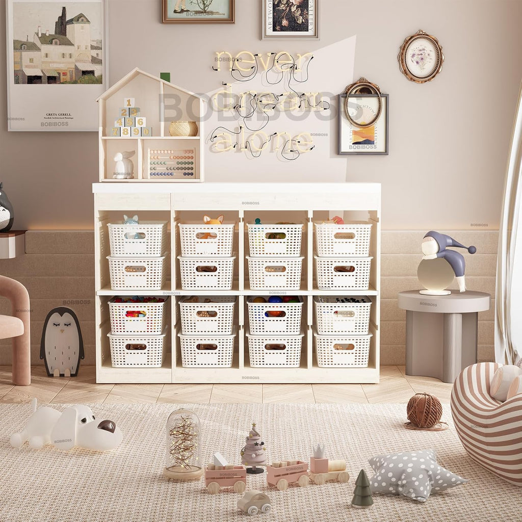 White Plastic Storage Baskets with Lids 10 Pack Stackable Storage Bins Containers for Shelves Organizing, Cute Decorative Storage Boxes for Classroom, Playroom, Closet, Pantry