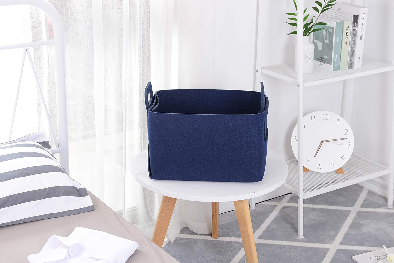 Minoisome Storage Basket Felt Storage Bin Collapsible& Convenient Box Organizer with Carry Handles for Office Bedroom Closet Babies Nursery Toys Laundry (Navy Blue, 15.7inch（L）×11inch（W）×10inch（H）)