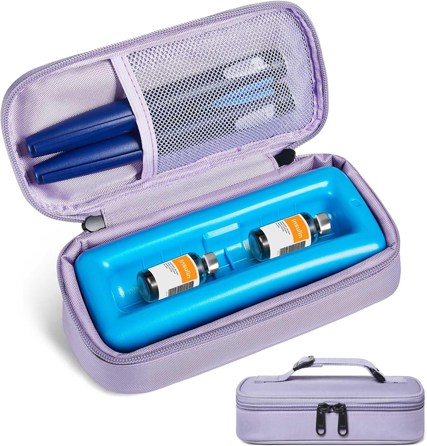 Insulin Vial Cooler Travel Case TSA Approved 300g Reusable Ice Brick Insulin Pen Case Holds 2 Pens and 2 Vials Long Lasting Medicine Cooler for Travel Camping and Outdoor Activities (Purple)