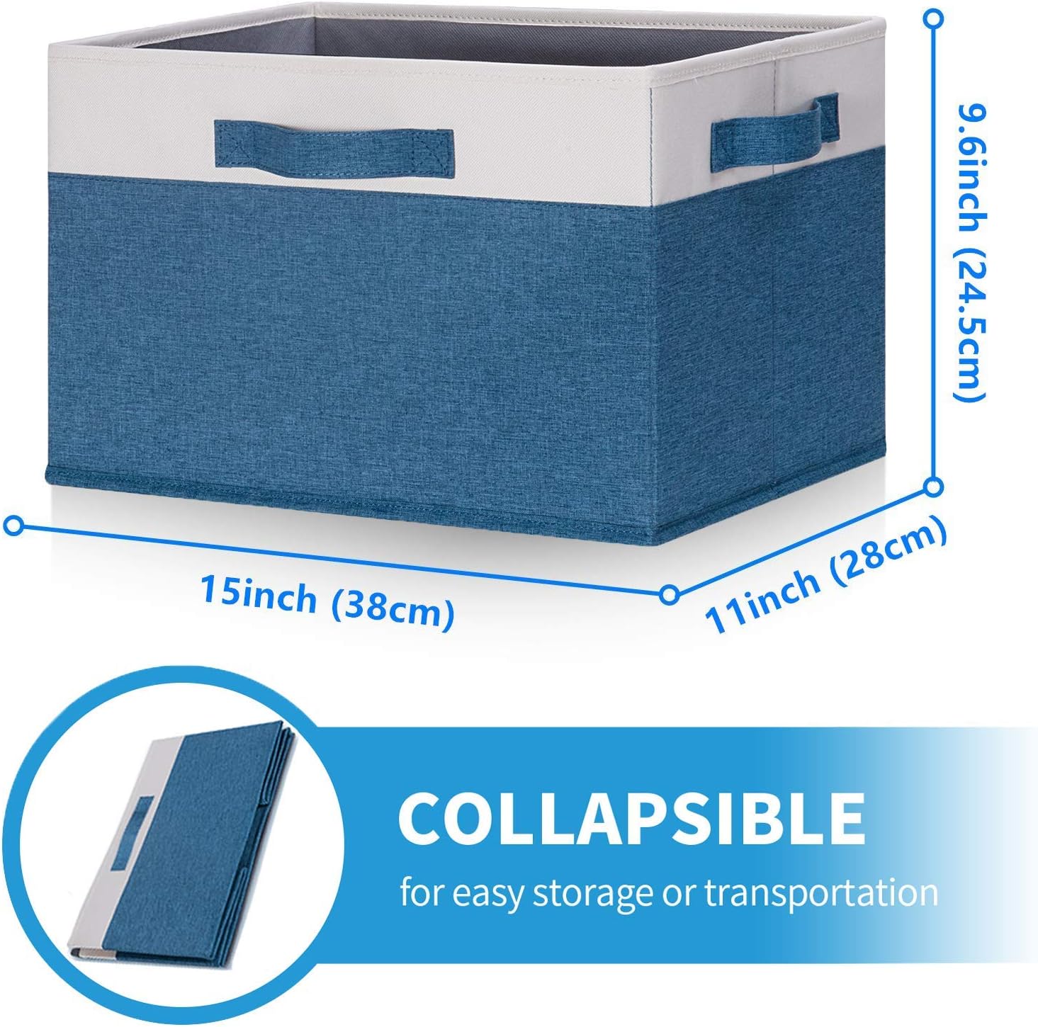 GhvyenntteS Storage Baskets for Shelves 3 Pack, Large Fabric Storage Bins with 3 Handles, Collapsible Closet Organizers and Storage, Sturdy Closet Organizer Bins/Laundry Room Organization, Blue