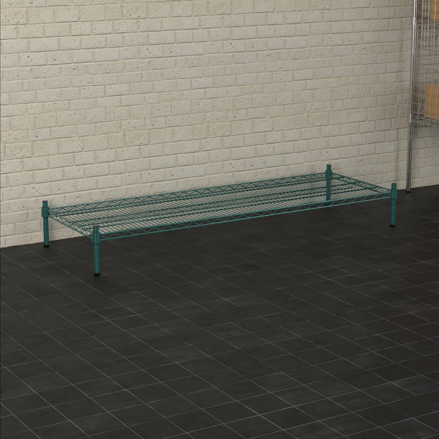 21" x 60" NSF Green Wire Stationary Dunnage Storage Rack with 8" Posts Ideal for Commercial Kitchen Home Garage Warehouse Shelters