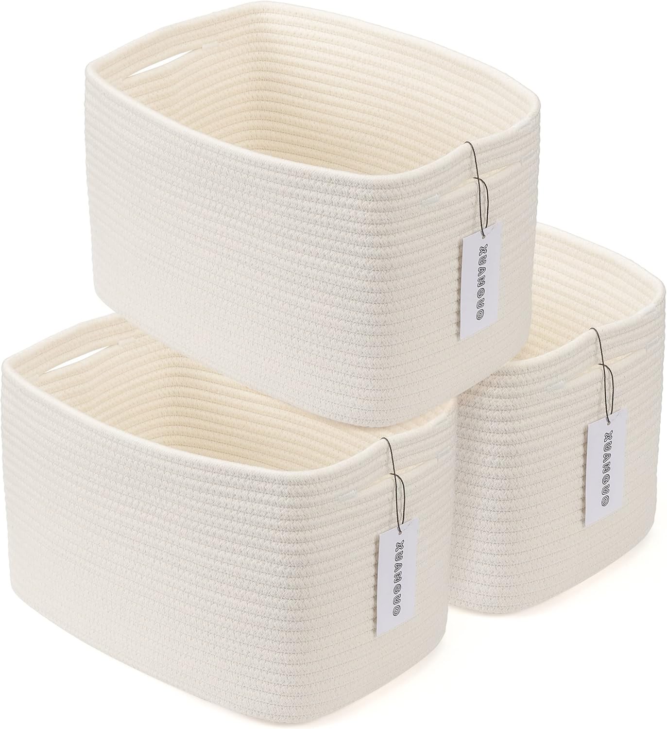 Cotton Rope storage Basket Bins Woven Basket for Organizing Shelves 15X10X9.3" Rectangle Decorative Baskets For storage Clothes Toys Books Towels Nursery basket organizer 3 pack white