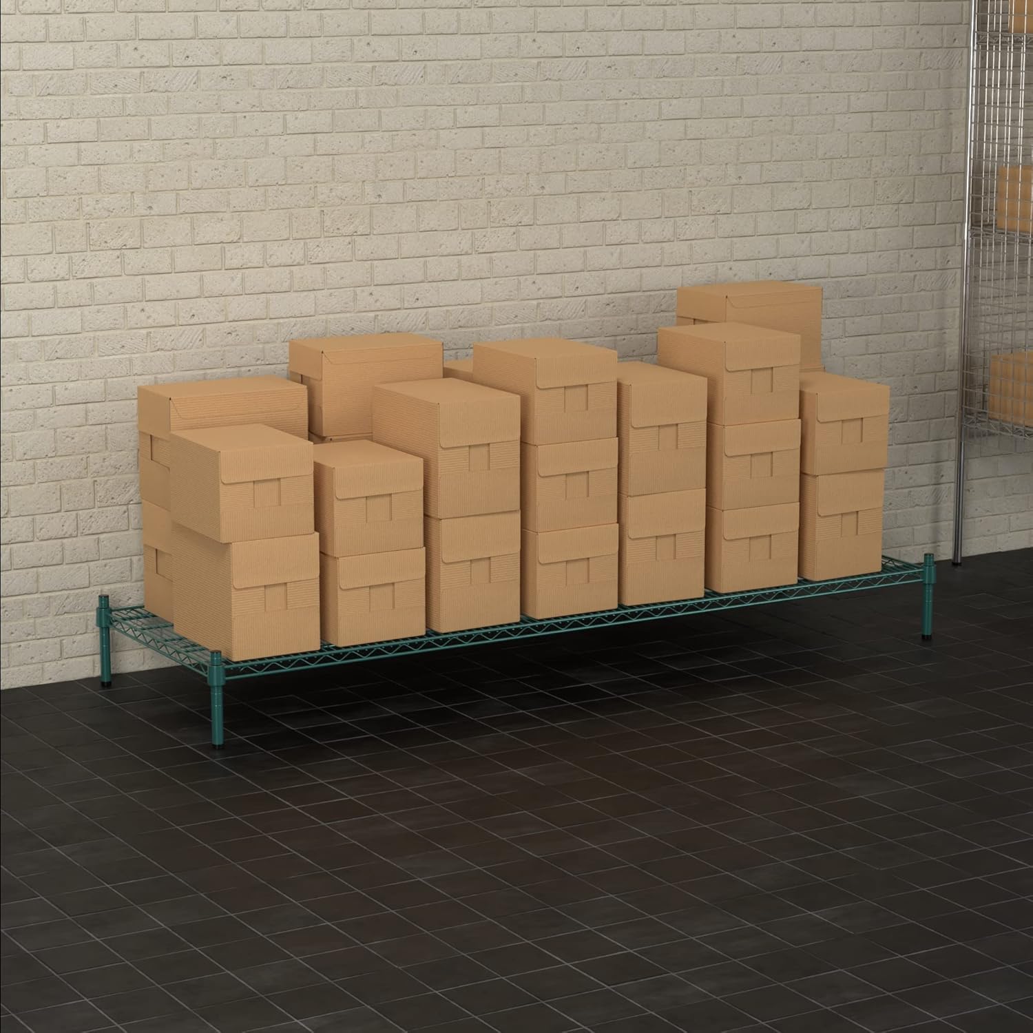 24" x 72" NSF Green Wire Stationary Dunnage Storage Rack with 8" Posts Ideal for Commercial Kitchen Home Garage Warehouse Shelters