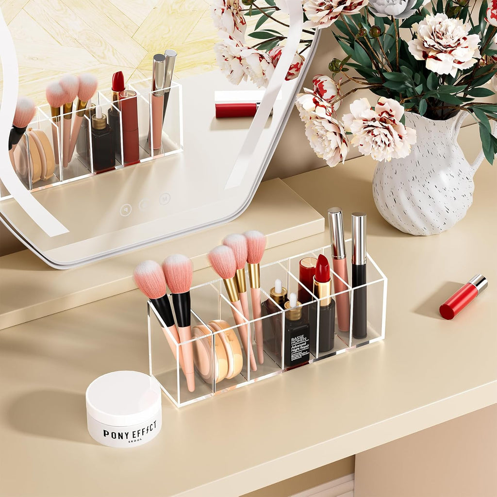 Acina 2PCS Clear Makeup Brush Holder Organizer Acrylic 3-Slots Cosmetic Brushes Storage Organizer for Vanity Countertop