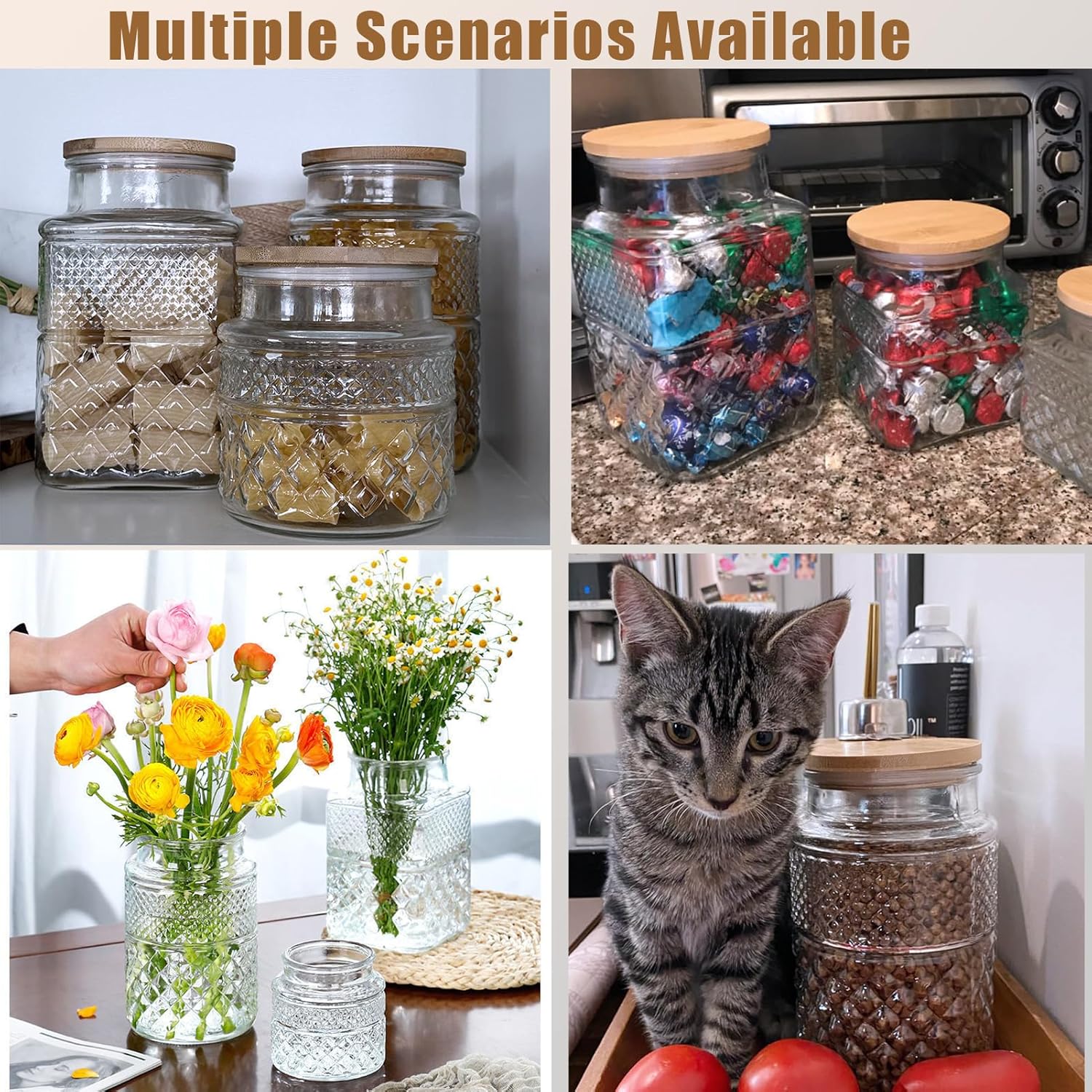 Viovian 60 OZ Vintage Glass Jar with Lid Wood Spoon Set of 2 Decorative Glass Storage Jars Airtight Lids Clear Canister Container for Food Candy Cookie Sugar Coffee Bean Tea Nuts Snack Dog Treat Vase