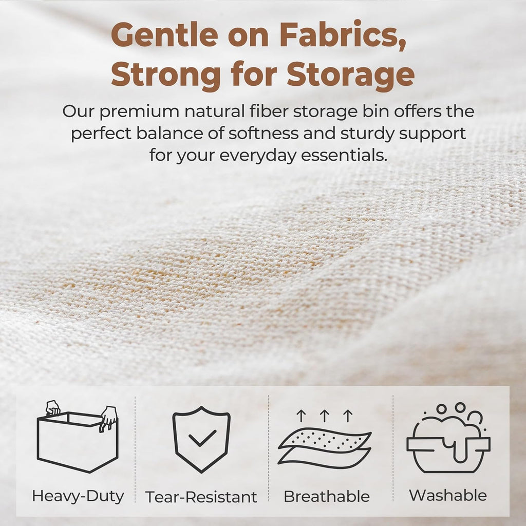 StorageWorks Fabric Storage Bins, Large Storage Baskets for Shelves, Closet Organizers and Storage Bins with Metal Frame, Handles, Natural Color, 2-Pack