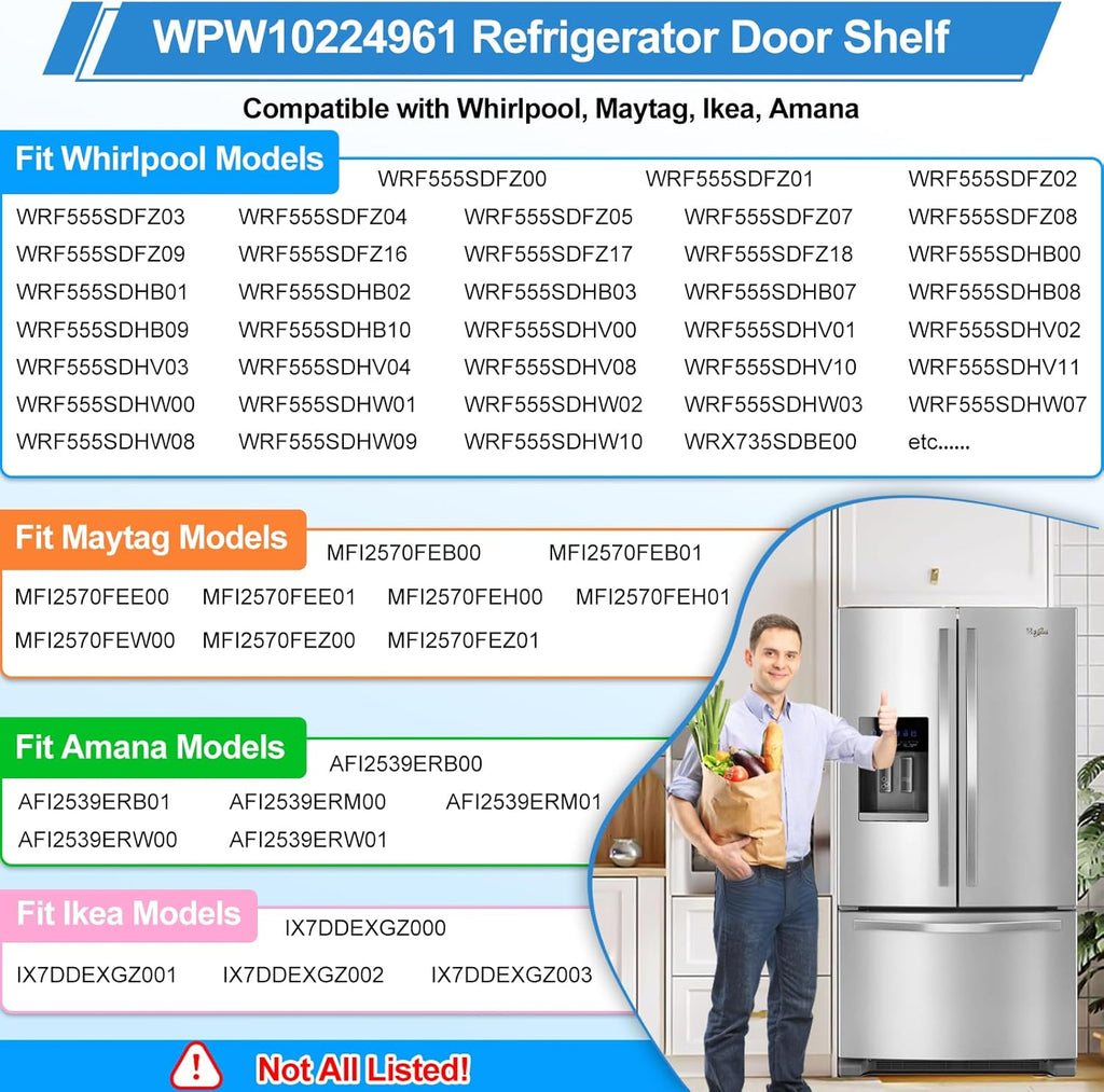 [2 Pack] Upgraded WPW10224961 W10224961 Refrigerator Door Shelf Bin Compatible with Whirlpool Maytag Refrigerator Door Shelf WRX735SDBM00 WRF555SDFZ00 WRF555SDH WRF555SDFZ PS11750660 Fridge Bin Right