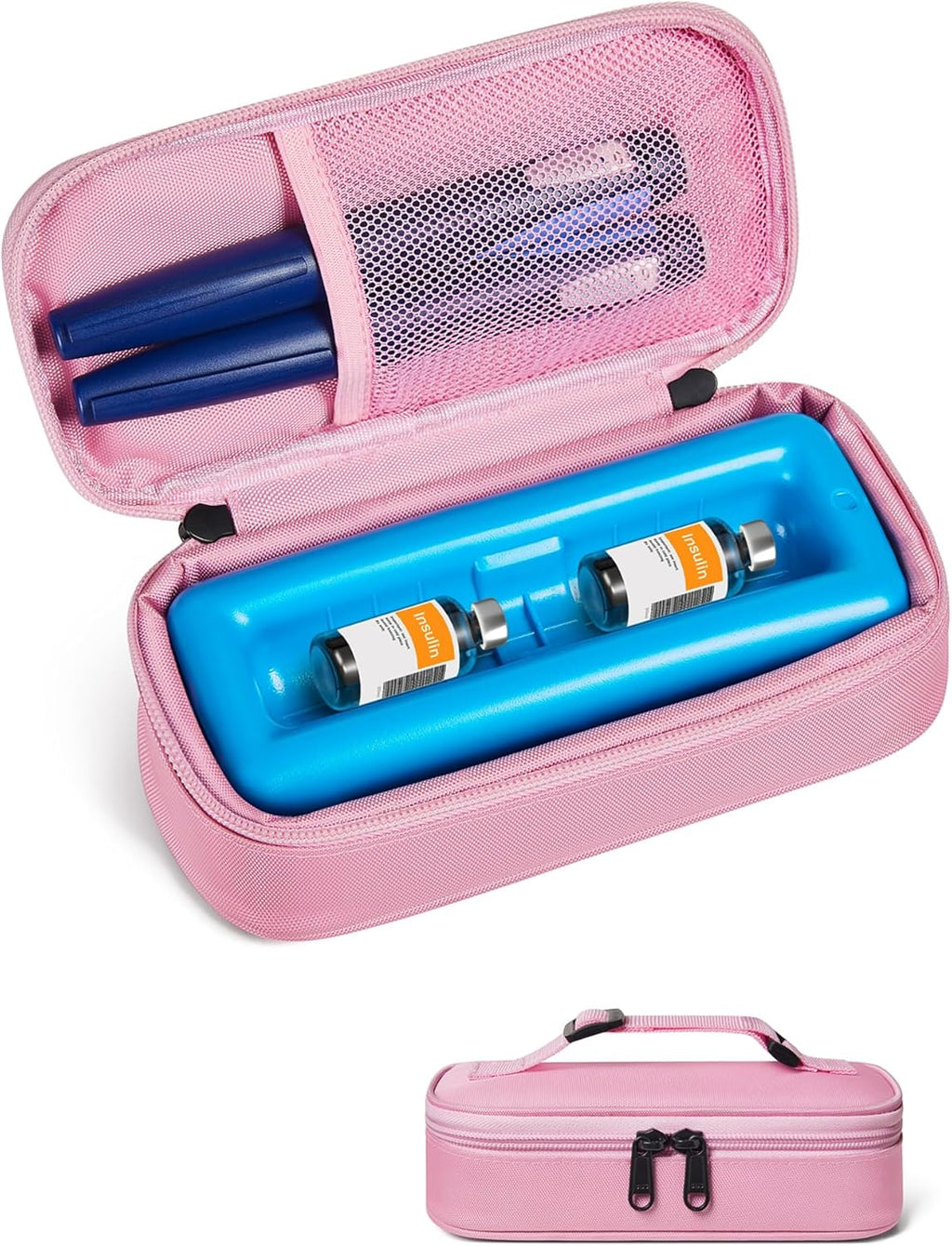 Insulin Vial Cooler Travel Case TSA Approved 300g Reusable Ice Brick Insulin Pen Case Holds 2 Pens and 2 Vials Long Lasting Medicine Cooler for Travel Camping and Outdoor Activities (Pink)