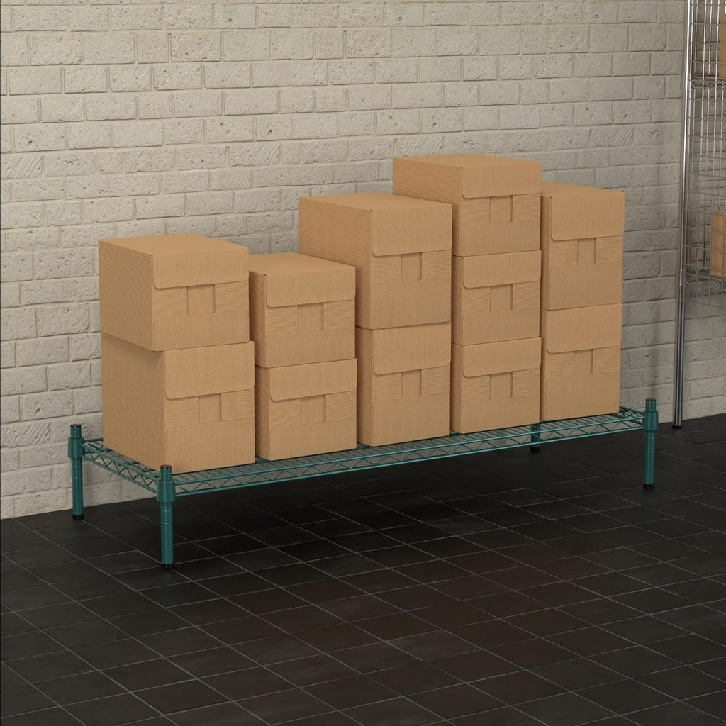 18" x 48" NSF Green Wire Stationary Dunnage Storage Rack with 8" Posts Ideal for Commercial Kitchen Home Garage Warehouse Shelters