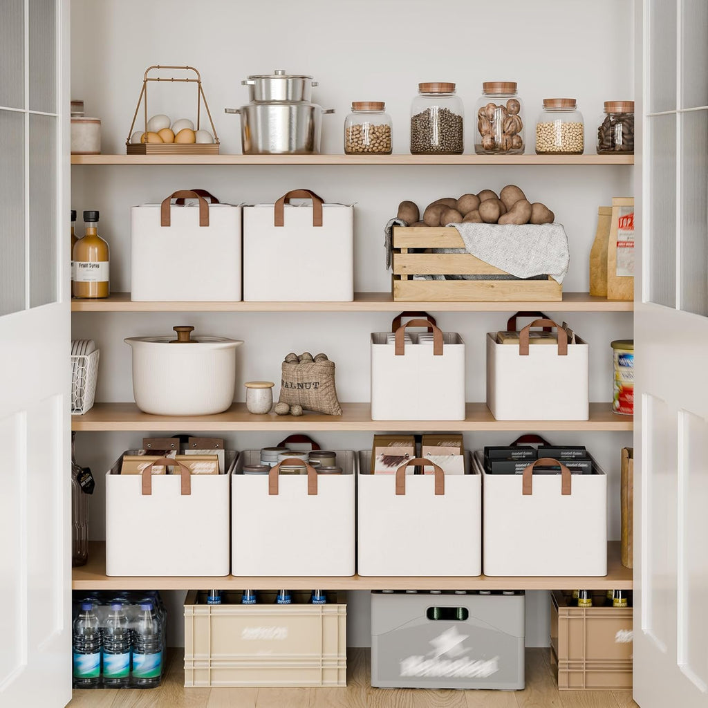 StorageWorks Fabric Storage Bins, Extra Large Storage Baskets for Shelves, Closet Organizers and Storage Bins with Metal Frame, Handles, Jumbo, Natural Color, 2-Pack