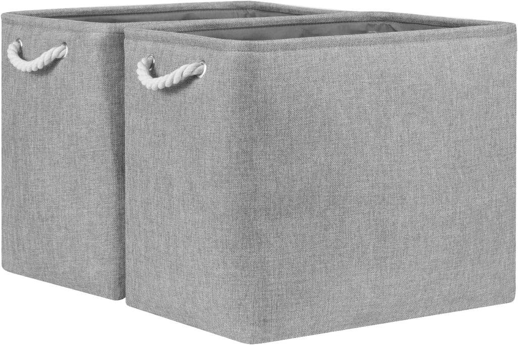 Bidtakay Collapsible Storage Bins for Clothes Large Grey Storage Baskets with Cotton Handles 17x12x15 In Set of 2 Fabric Cubby Storage Bins Livingroom Home Decorative Storage Organizer for Blankets