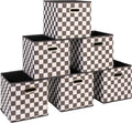 Household Essentials Foldable Fabric Storage Cubes 6-Pack – 11x11x11 Stackable Non-Woven Bins with Chipboard Sides & Grommet Handles – Closet, Shelf, Nursery, or Office Organizer – Checkerboard