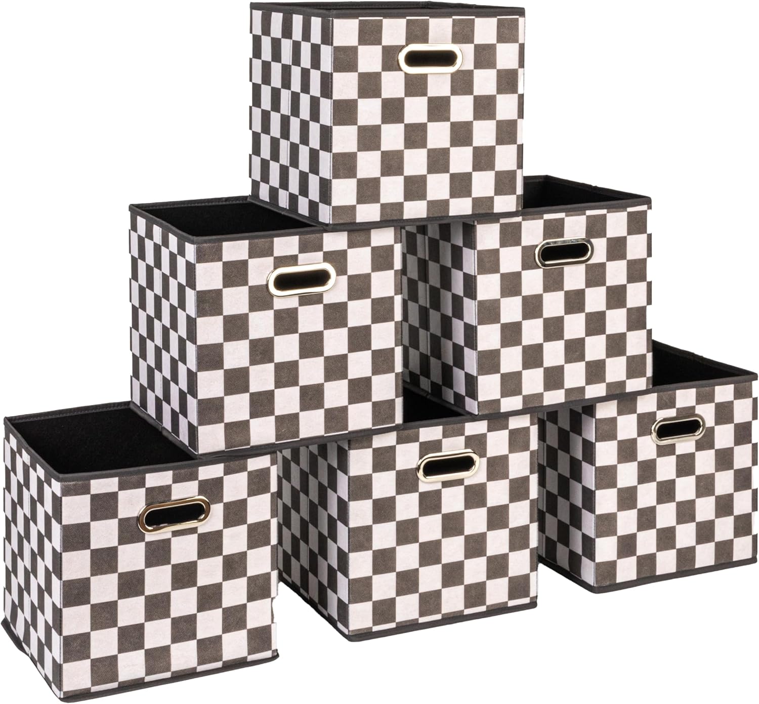 Household Essentials Foldable Fabric Storage Cubes 6-Pack – 11x11x11 Stackable Non-Woven Bins with Chipboard Sides & Grommet Handles – Closet, Shelf, Nursery, or Office Organizer – Checkerboard