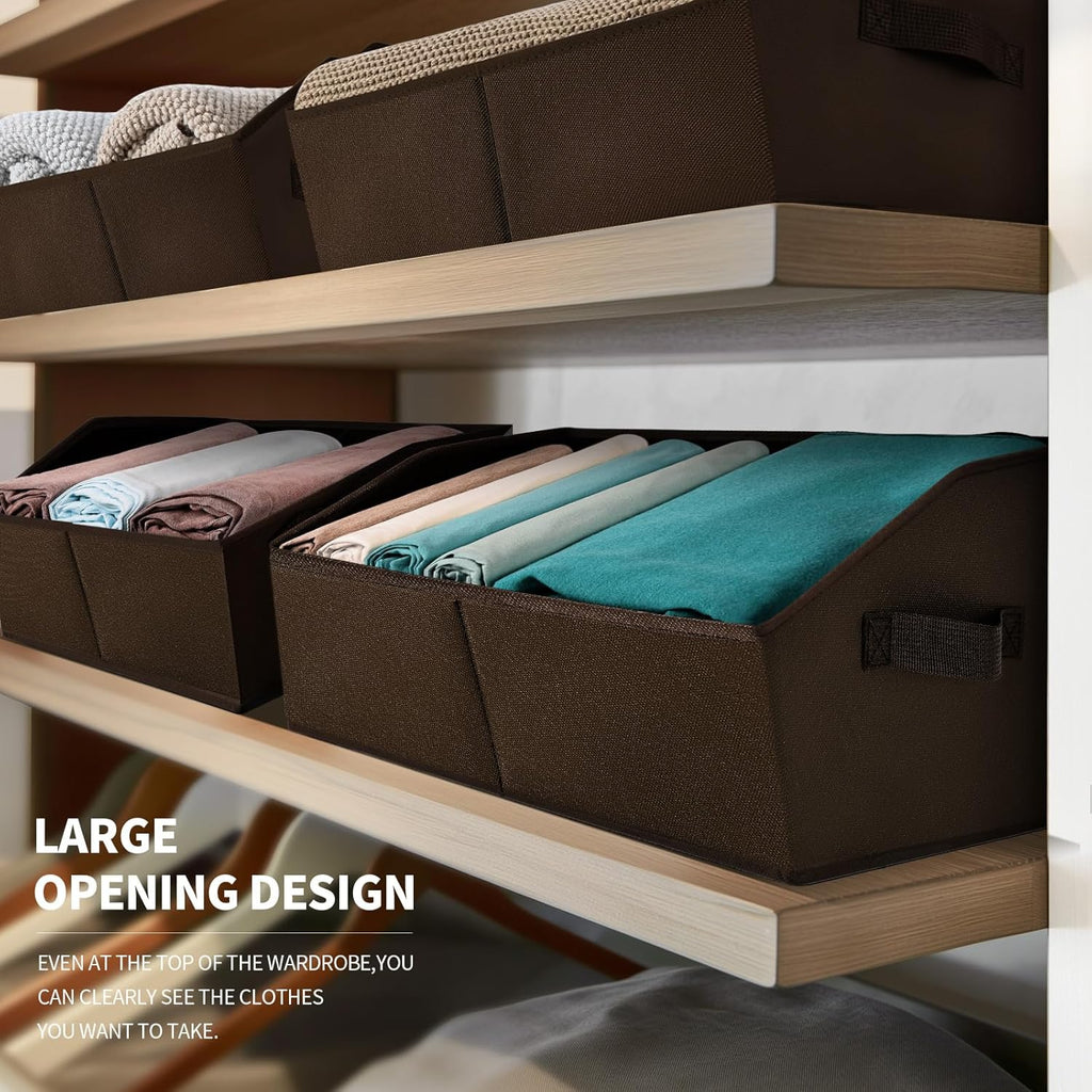 Trapezoid Closet Storage Bins - Large Fabric Baskets for Organizing, Storage Baskets for Shelves, Cube Organizer Bins for Home, Closet, Dorm, 6 Pack, Brown