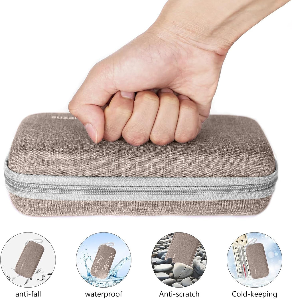 Insulin Cooler Travel Case,EVA Insulation Travel Medicine Kit with 2 Ice Packs for Diabetes Care,Insulin Pen and Other Diabetic Supplies (Brown)