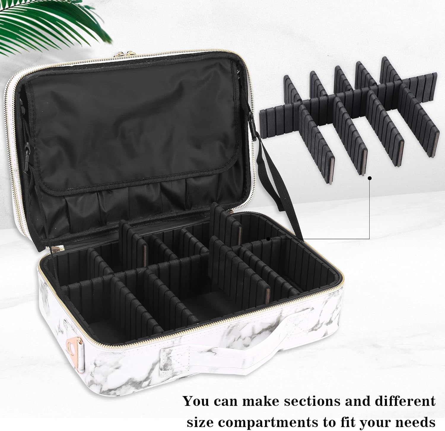 JOURMON Travel Makeup Train Case,Large Capacity Cosmetic Bags for Women,Portable Makeup Bag Organizer with Adjustable Dividers & Shoulder Strap(Marble White, Medium)