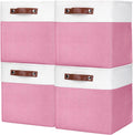 Collapsible Fabric Storage Cubes 11x11 Cube Storage Bins, 4 Pack Closet Baskets Box with Handles for Organizing, Shelf, Toys, Clothes, Home, Office, Nursery (Pink&White)