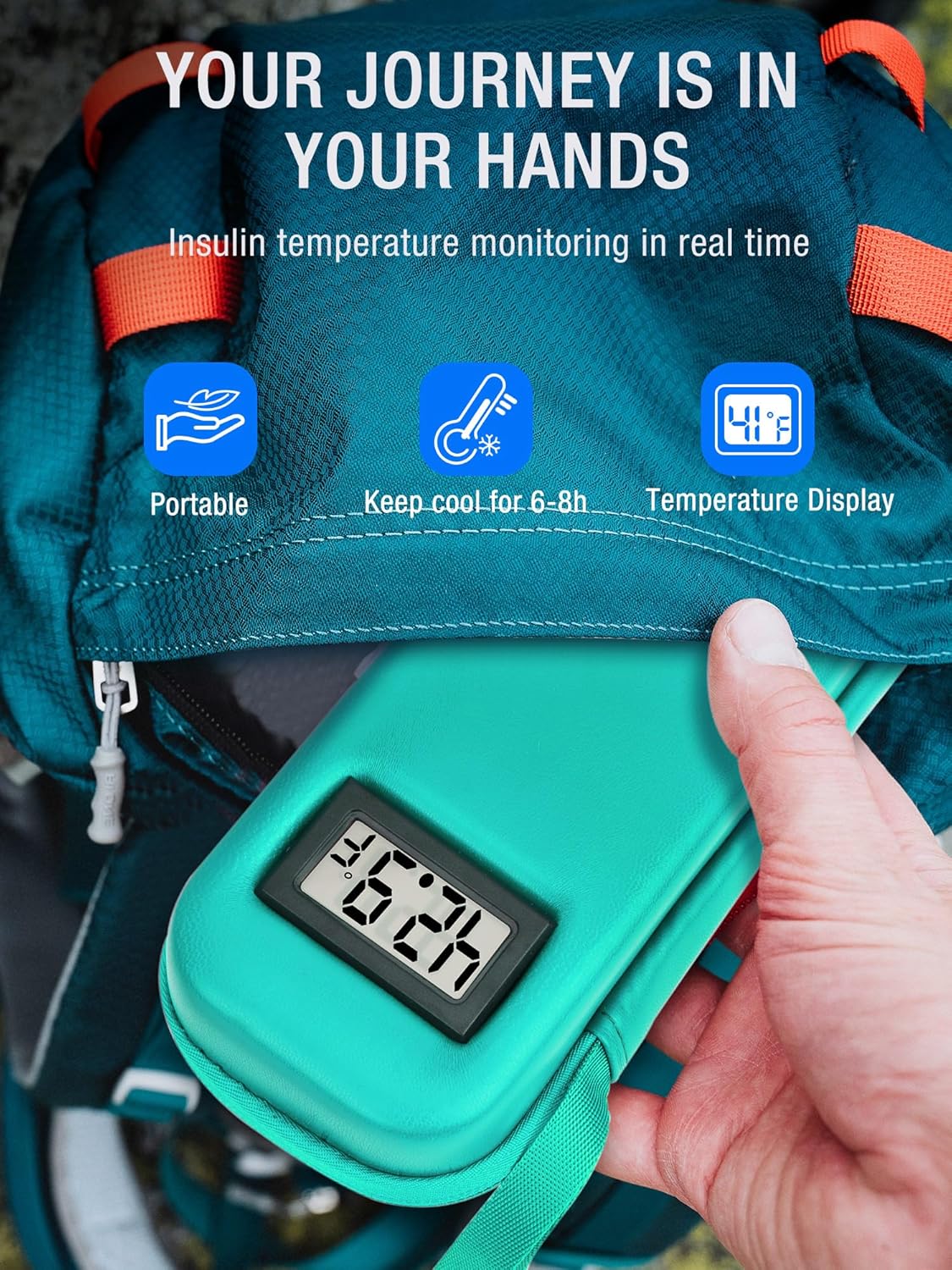 Insulin Cooler Travel Case TSA Approved, Temperature Display Insulin TravelCase, Portable Insulin Pen Cooler Travel Case for Insulin Ice Pack, Travel Diabetic Supplies (Green)
