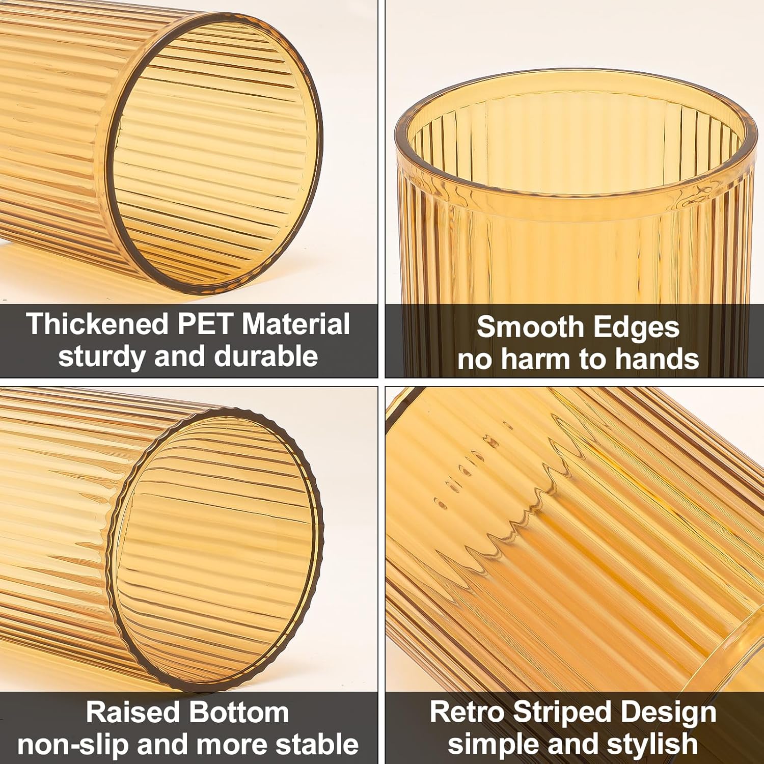 DASITON Makeup Brush Holder Organizer, Acrylic Makeup Brush Cup, Vintage Striped Make Up Brush Holder for Vanity, Bathroom Countertop, Toothbrush Holders, Pen Holder for Desk Storage (Yellow)