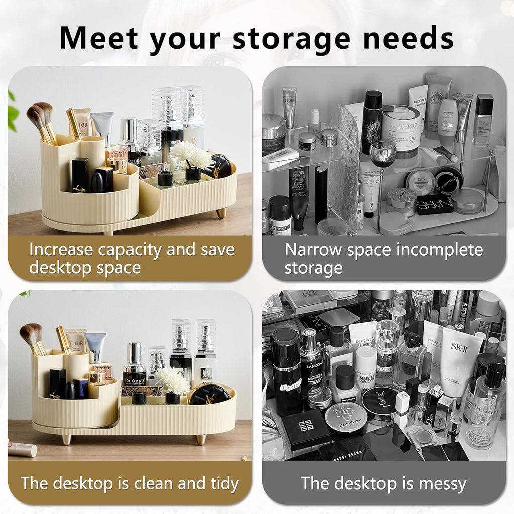 New 360 Rotating Makeup Organizer - Large-Capacity Vanity Organizer, Stores Makeup Brushes and More, Keeps Countertop Clean and Tidy