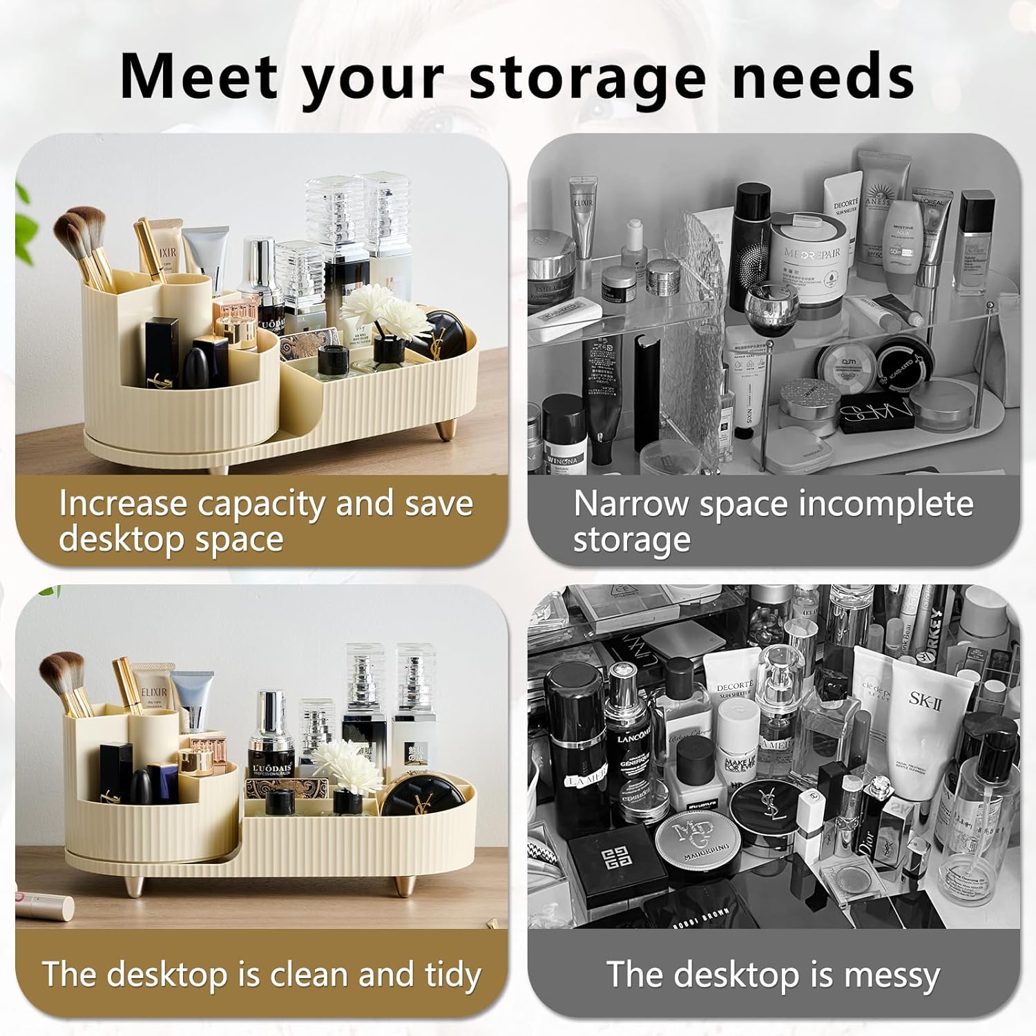 New 360 Rotating Makeup Organizer - Large-Capacity Vanity Organizer, Stores Makeup Brushes and More, Keeps Countertop Clean and Tidy