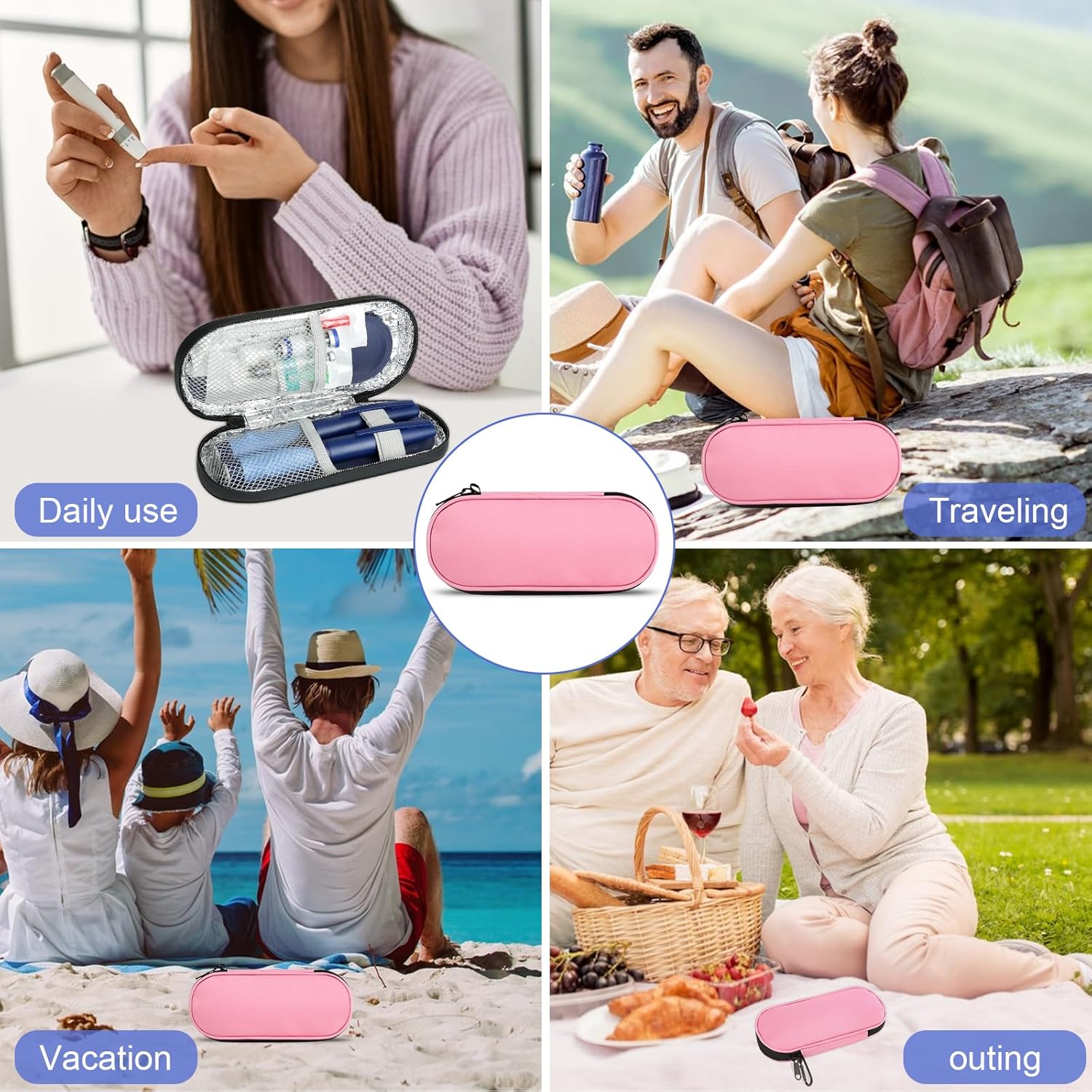 Insulin Pen Cooler Travel Case with TSA Approved Ice Packs,Diabetic Medication Insulated Cool Organizer,Insulin Pen and Other Diabetic Supplies, for the Daily Life and Trip Pink