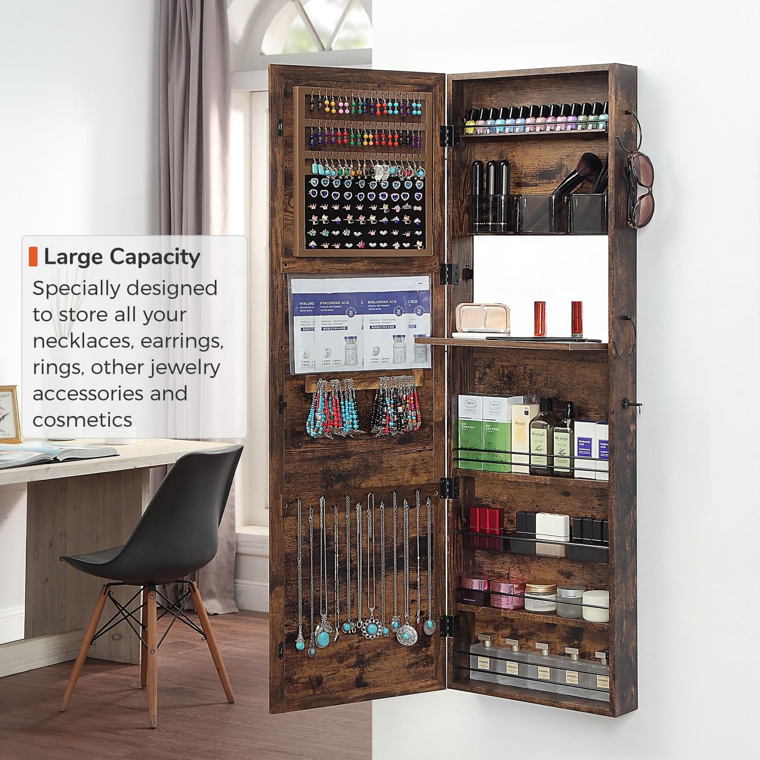 GISSAR Jewelry Mirror Armoire Wall Mount Over The Door Mirror Jewelry Cabinet Storage Mirror Organizer Lockable Full Length Door Mirror,Vintage Brown, GMJ2003V