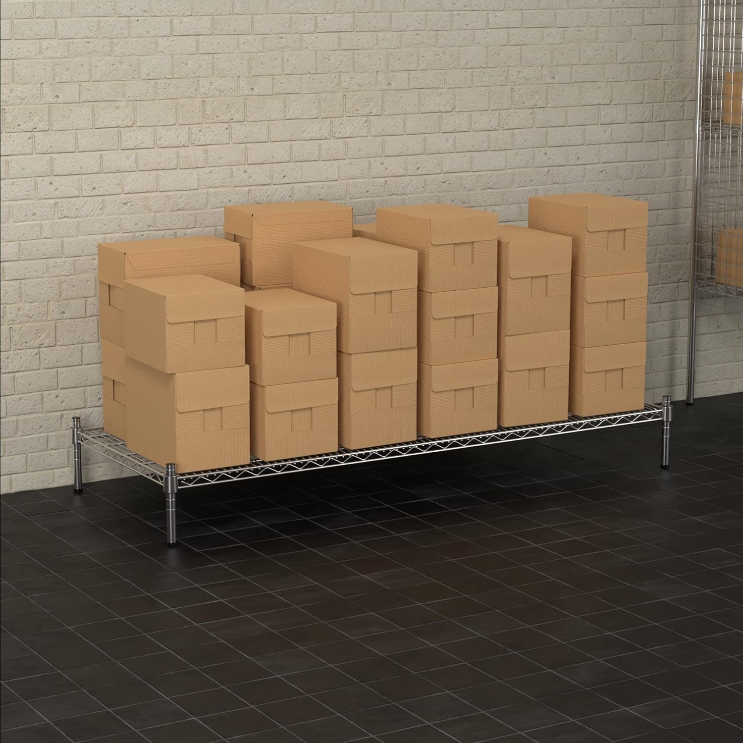 24" x 60" NSF Chrome Wire Stationary Dunnage Storage Rack with 8" Posts, Ideal for Commercial Kitchen, Home, Garage, Warehouse, Shelters